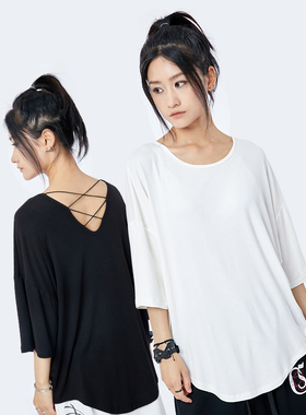 CYRM潮牌夏季休闲慵懒露背T恤爵士美式复古街头宽松跳舞上衣短袖