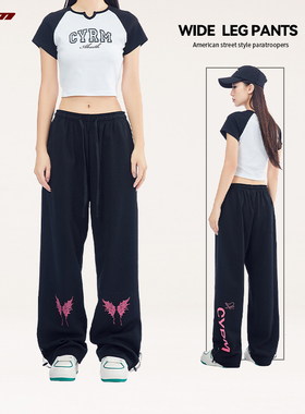 CYRM街舞潮牌美式直筒休闲裤女2024夏季复古爵士舞嘻哈宽松运动裤