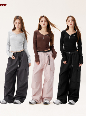 CYRM街舞潮牌美式大口袋腰带工装裤嘻哈街头爵士舞宽松直筒休闲裤