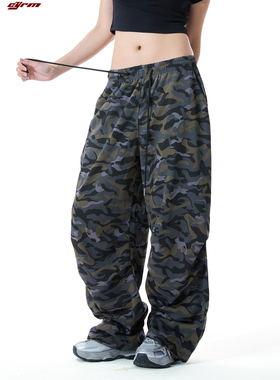 跳舞裤子女春秋宽松复古迷彩工装裤爵士街舞嘻哈伞兵休闲阔腿长裤