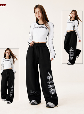 CYRM街舞潮牌美式嘻哈印花长裤女美式休闲裤爵士跳舞hiphop运动裤