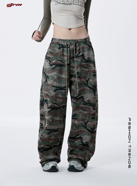 cyrm美式街舞复古迷彩伞兵弯刀裤秋季宽松爵士跳舞休闲阔腿工装裤
