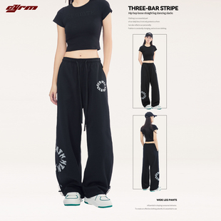 爵士舞休闲裤 CYRM街舞潮牌美式 宽松百搭运动裤 女夏季 嘻哈香蕉长裤