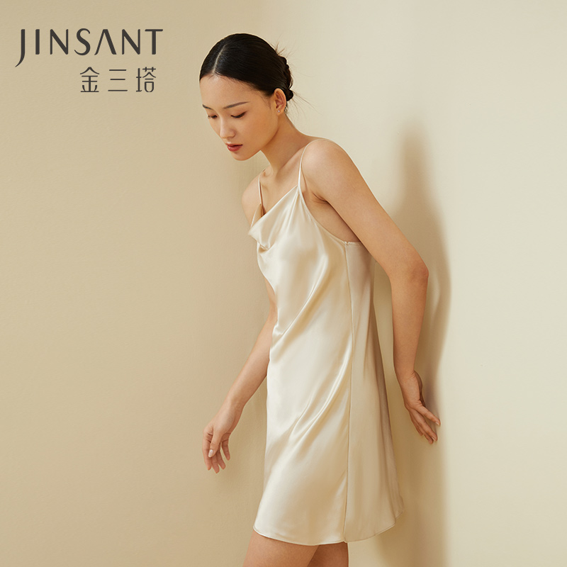 重磅真丝睡裙性感荡领100%桑蚕丝吊带睡衣女丝绸纯欲风新款金三塔
