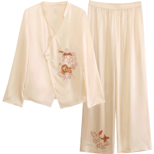 金三塔敦煌联名桑蚕丝情侣家居服新龙印花男女睡衣套装礼物