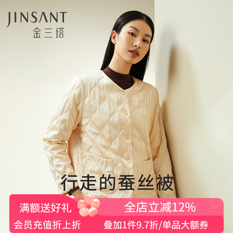 桑蚕丝金三塔保暖圆领冬季