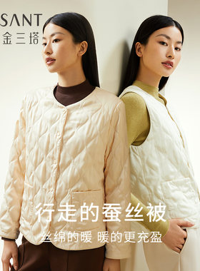 金三塔保暖桑蚕丝女棉袄