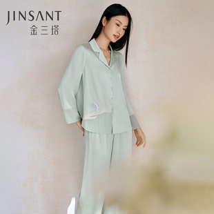 重磅真丝睡衣女100%桑蚕丝衣裤 桑蚕丝鸢尾贴布绣 套家居服金三塔