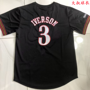 全刺绣 76人3号艾弗森球衣经典黑色网眼复古美式风运动短袖篮球服