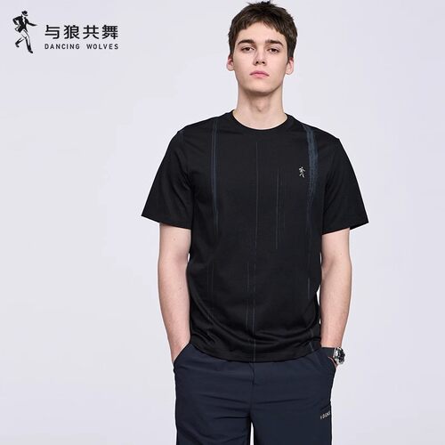 【条纹印花】与狼共舞短袖T恤男