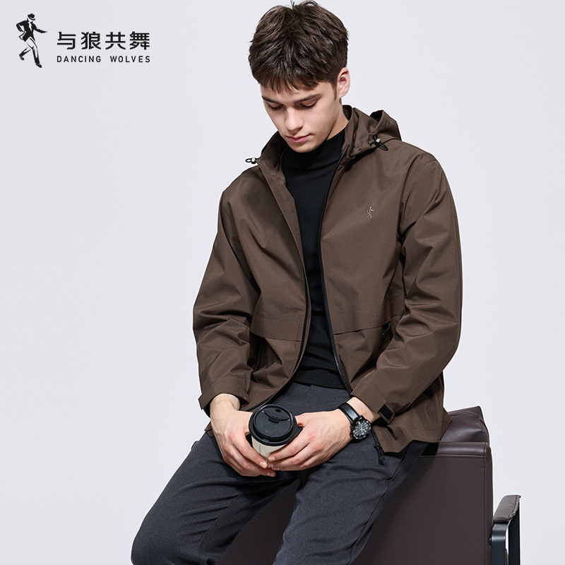 【防风抗皱】与狼共舞可拆卸连帽夹克男2025秋季新款通勤百搭外套