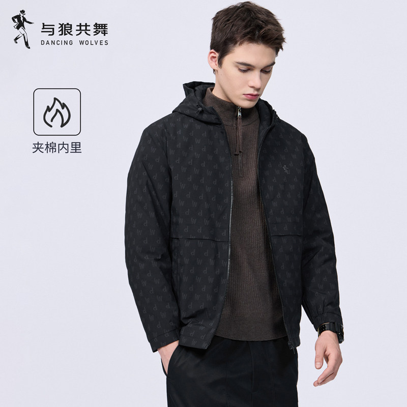 与狼共舞夹棉连帽保暖防风夹克