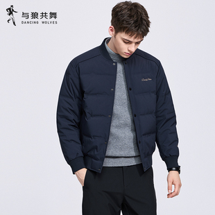 【鹅绒】与狼共舞棒球领羽绒服男士2026冬季新款科技通勤轻暖外套