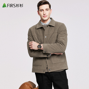 新款 杉杉翻领夹克男2024秋季 条绒加厚保暖休闲外套 灯芯绒夹棉