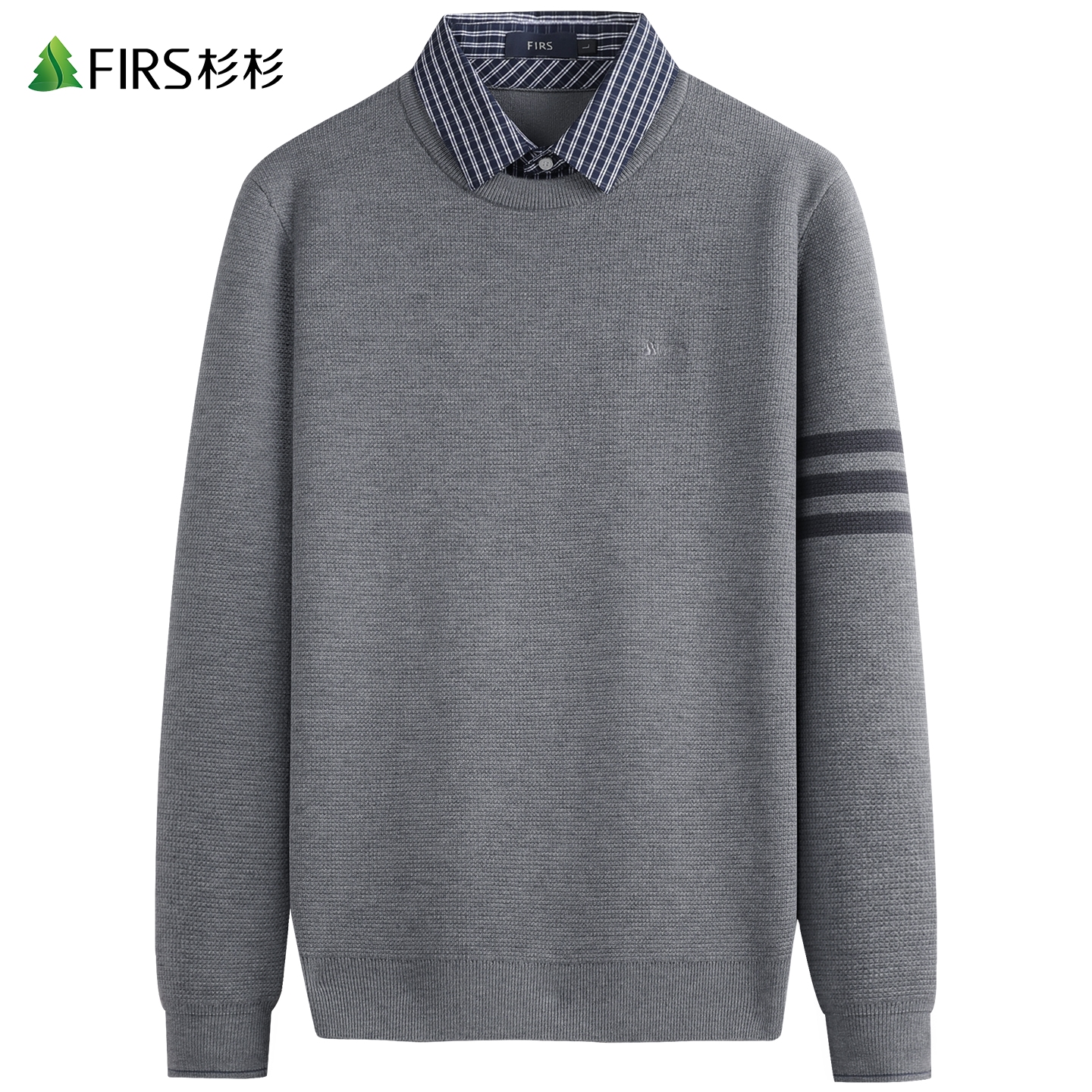 【加绒】杉杉假两件针织衫男2025冬季新款撞色衬衫领保暖通勤毛衣
