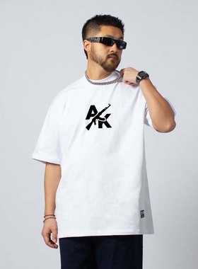 FunkyChoice原创AK设计嘻哈hiphop重磅纯棉小领口短袖T恤夏季字母