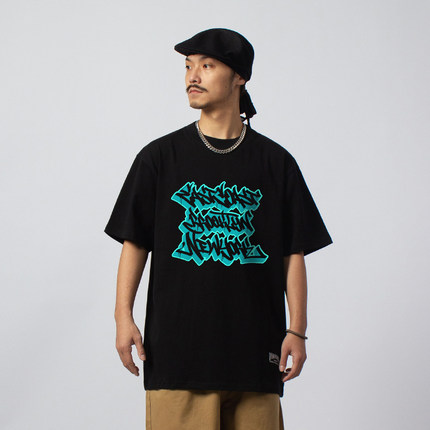 FunkyChoice重磅纯棉东海岸涂鸦短袖街舞小领口T恤bboy滑板嘻哈潮