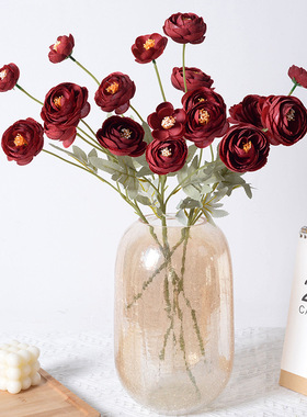 仿真花4头茶梅苞洋牡丹家居插花摆件婚庆路引装饰假花束拍摄道具