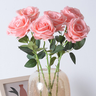 仿真花玫瑰花单支绢布玫瑰花情人节家居插花花束假花仿真花摆设