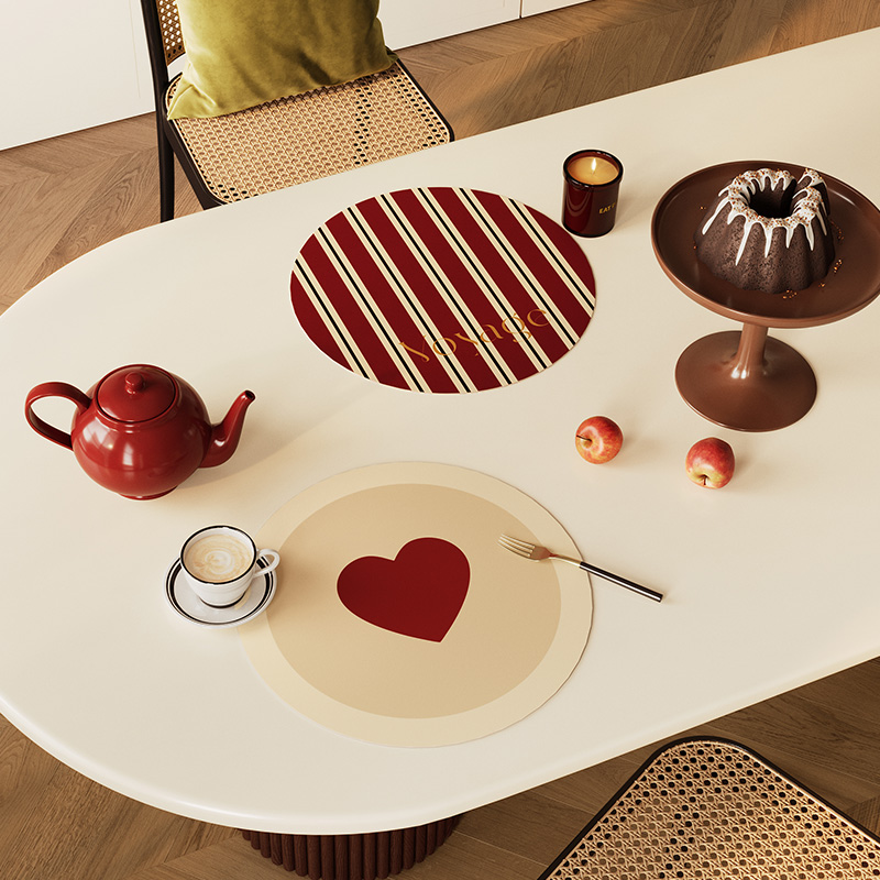 天台悦先波西红色新年皮革西餐垫防水防油餐桌垫隔热防烫碗杯垫轻