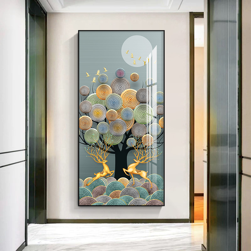 发财树玄关装饰画北欧轻奢走廊过道尽头挂画抽象大气竖版客厅墙画图片