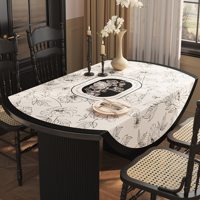 美式椭圆形桌布新款可折叠餐桌垫防水防油免洗皮革圆形茶几保护垫