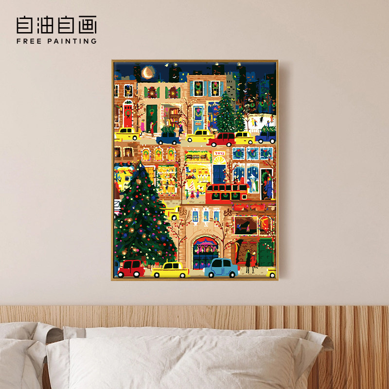 53n数字油画diy 成人涂色填色手工手绘填充油彩画 圣诞小街