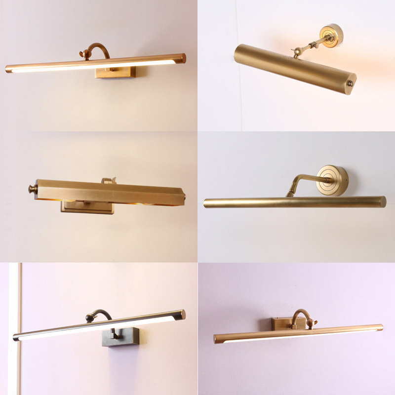 6R美式乡村墙壁黄铜LED镜前灯梳妆台灯具复古全铜照画欧式新款壁