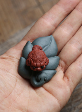 8n宜兴紫砂茶宠小号一叶有财有钱小金蟾朱泥茶宠茶玩迷你摆件摆设