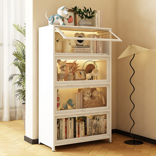 热销家用带玻璃门书柜防尘书架玻璃展示柜铁皮柜落地柜子收纳柜储