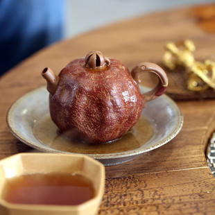 热销tuf4宜兴纯手工仿生器段泥紫砂壶石榴壶120毫升供壶春中秋