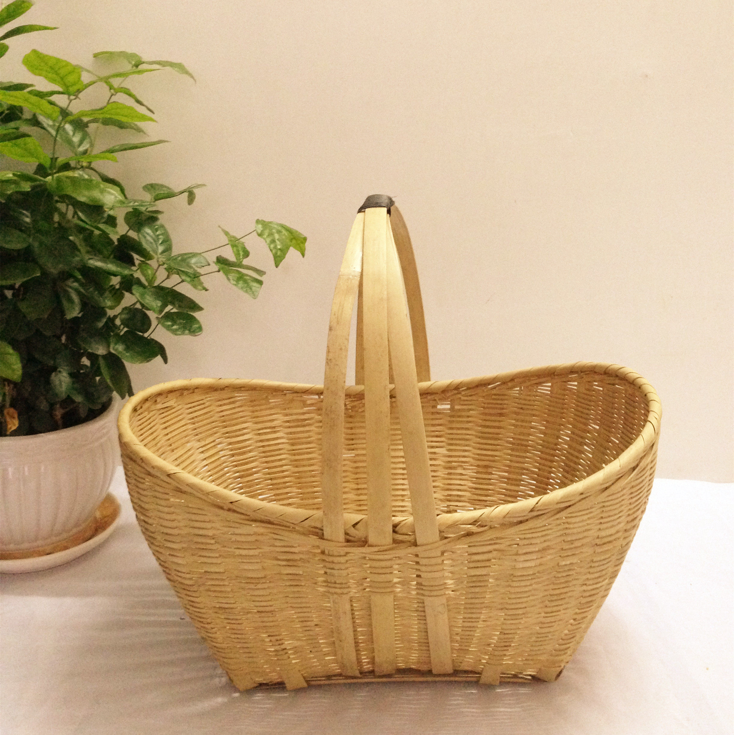 4y【天天】田园竹编非菜篮藤编柳编鸡蛋篮购物篮草编果篮收纳蓝