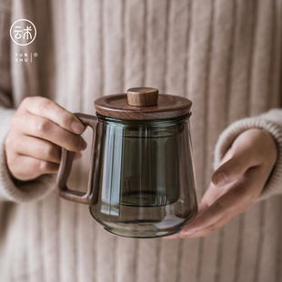 耐热玻璃泡茶杯茶水分离个人实木带盖过滤纯色办公杯 批发日式