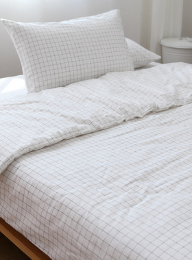 o5x2清新方格约白色大气小白格斜纹单件床单被套枕套单双人