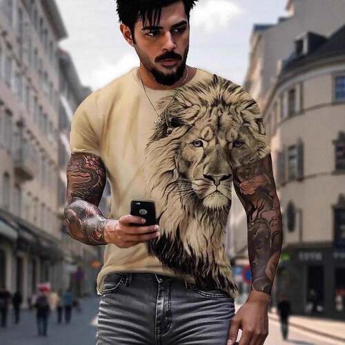 2-Piece Set Men's Lion Print Short Sleeve Tee & Shorts