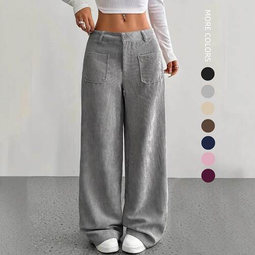 Women's High Waist Corduroy Wide Leg Pants  Casual Street