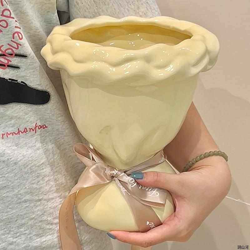 随沐法式奶油风陶瓷花瓶北欧个性插花复古水培侘寂风客厅摆件镶嵌,家居饰品,花瓶,淘宝优惠券,粉丝福利购,淘宝优惠卷