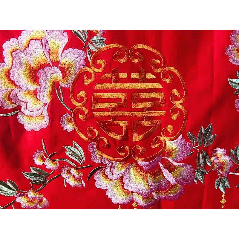 吾爱吾家60纱支贡缎纯棉大红婚庆珠联璧合灵动刺绣床品全棉四件套