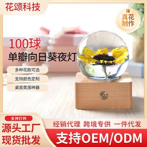 外贸树脂工艺水晶球夜灯摆件 单瓣向日葵100球夜灯卧室床头装饰灯