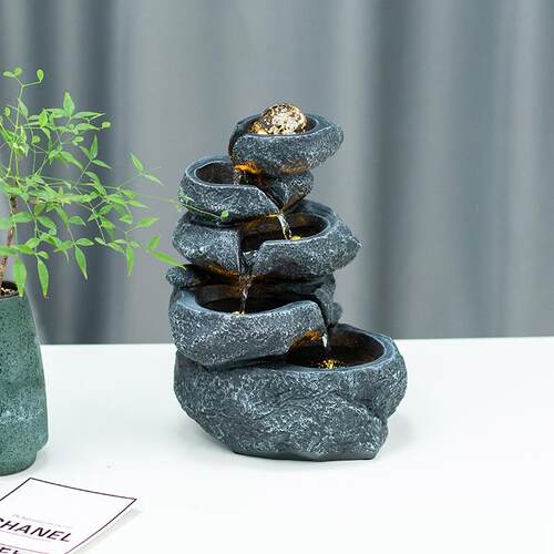 创意假山喷泉桌面流水摆件循环水客厅办公室高档生财风水轮装饰品