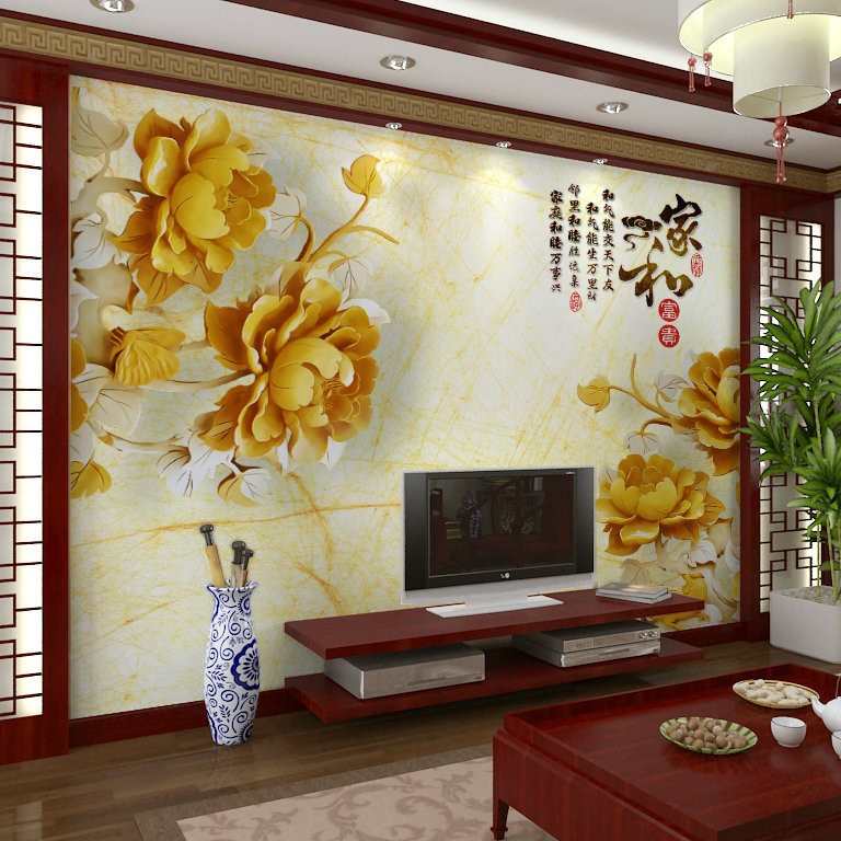 沙发电视背景墙壁纸中式大型无缝壁画客厅卧室牡丹中国风墙壁纸