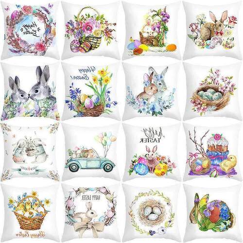 Easter Decorations For Home Cotton Pillow Cases Rabbit Happ0