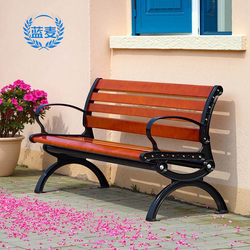 公园椅户外长椅庭院靠背休闲 座椅防腐木实木塑木长条坐凳子铸铁