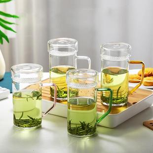 彩色把手月牙杯 家用高硼硅玻璃喝茶杯 带盖直身玻璃带月牙泡茶杯
