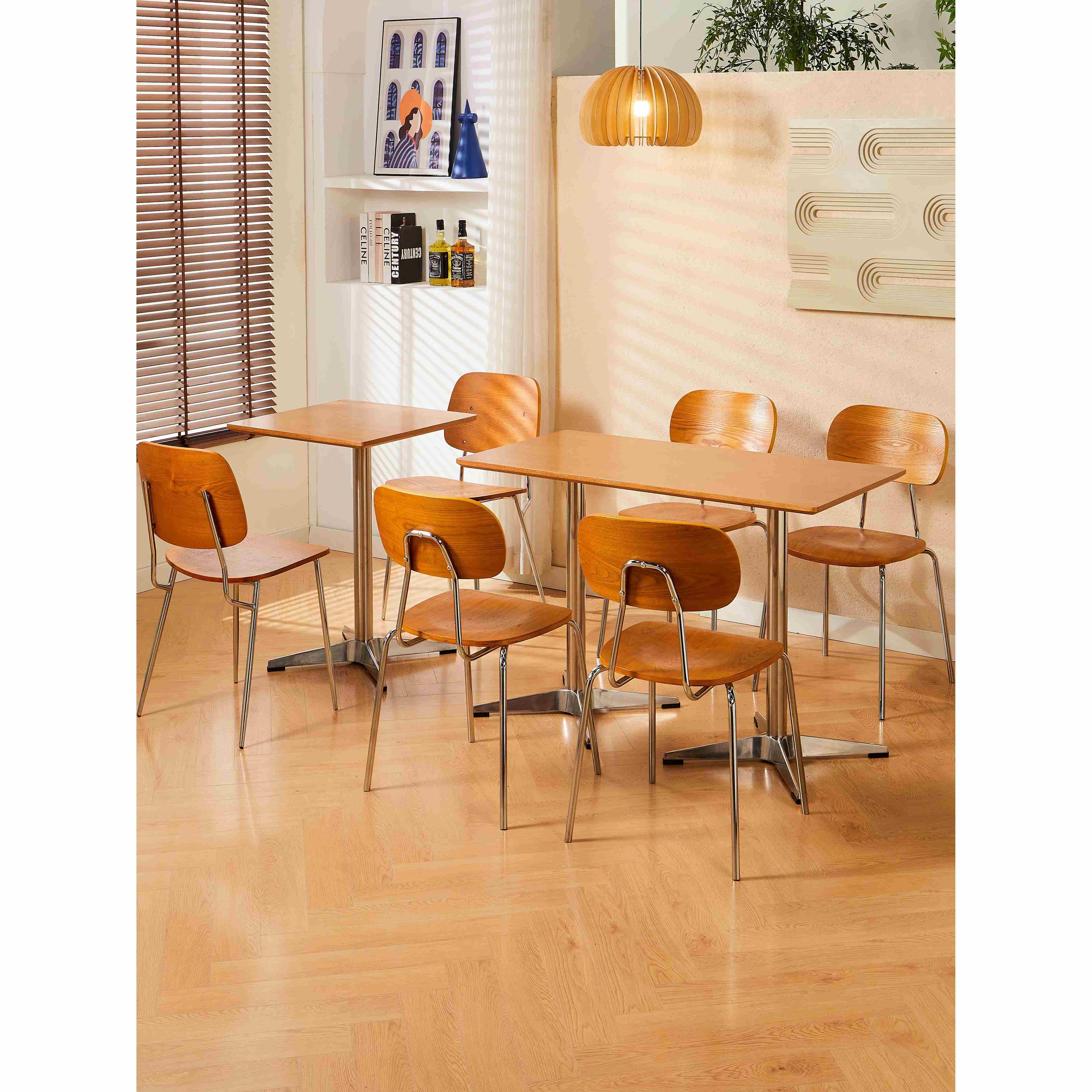 原木风咖啡厅海洋板桌椅组合奶茶甜品店商用实木餐桌简约小方桌子