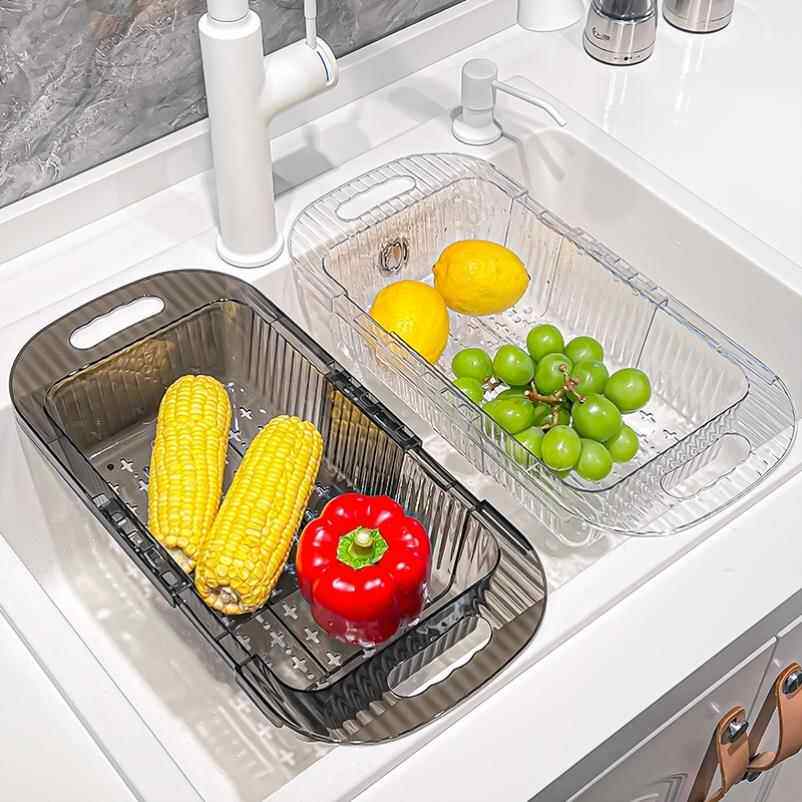 日本进口精工可伸缩沥水篮厨房菜篮子洗菜盆沥水家用客厅水果盘