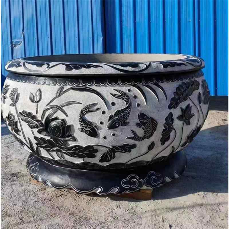 石圆缸青养雕刻庭院摆件荷花缸别墅鱼石石缸230203石雕鱼缸厂家