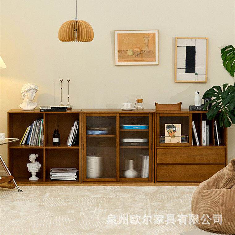 北欧实木书柜组合客厅简约收纳展示隔断柜餐厅落地碗碟置物餐边柜
