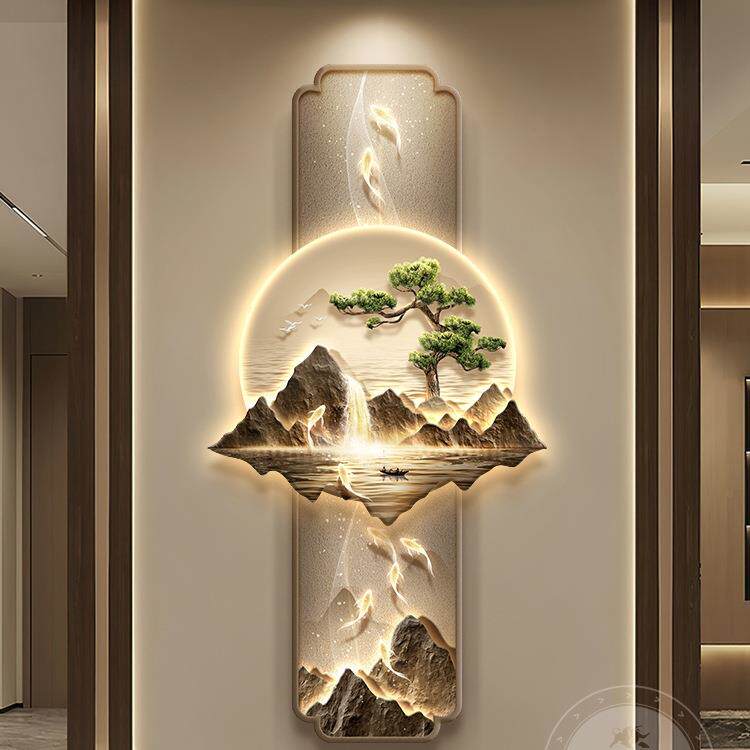 九鱼图画新中式玄关装饰奢大轻气山水走廊尽头挂画入户门客F98M87