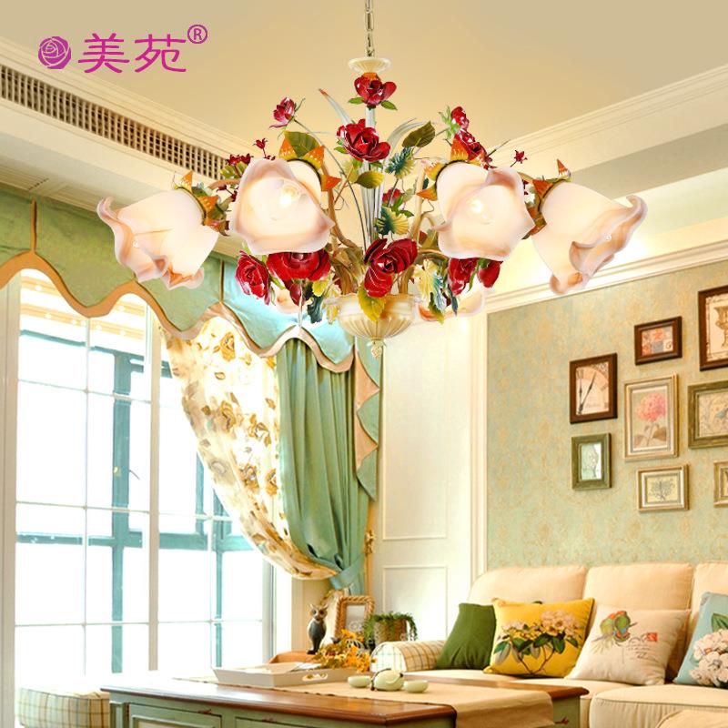 佳苑田园客厅吊灯仿真铁艺玫瑰花温馨卧室灯浪漫led花园灯饰灯具